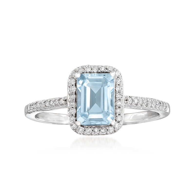 1.00 Carat Aquamarine and .15 ct. t.w. Diamond Ring in 14kt White Gold image number 0