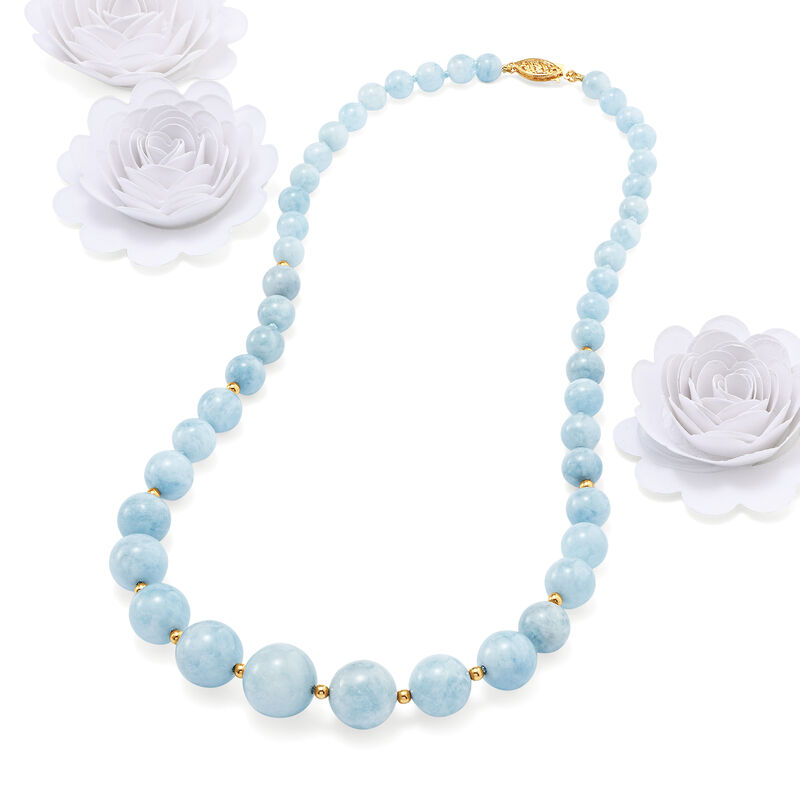 6-14mm Graduated Aquamarine Bead Necklace with 14kt Yellow Gold image number 2
