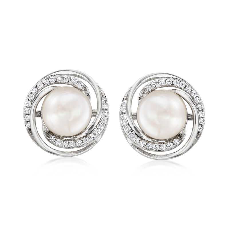 9-10mm Cultured Pearl and .50 ct. t.w. CZ Jewelry Set: Earrings and Pendant Necklace in Sterling Silver image number 4