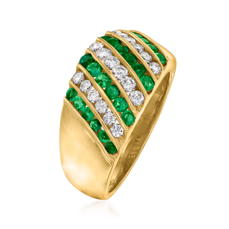 C. 1980 Vintage .61 ct. t.w. Emerald and .45 ct. t.w. Diamond Diagonal-Row Ring in 18kt Yellow Gold. Size 6.5 image number 2
