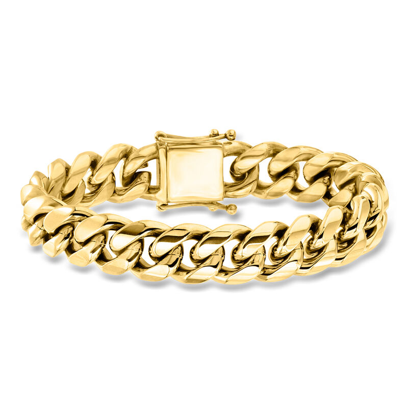 Men's 14mm Yellow Stainless Steel Cuban-Link Bracelet. 8.5" image number 0