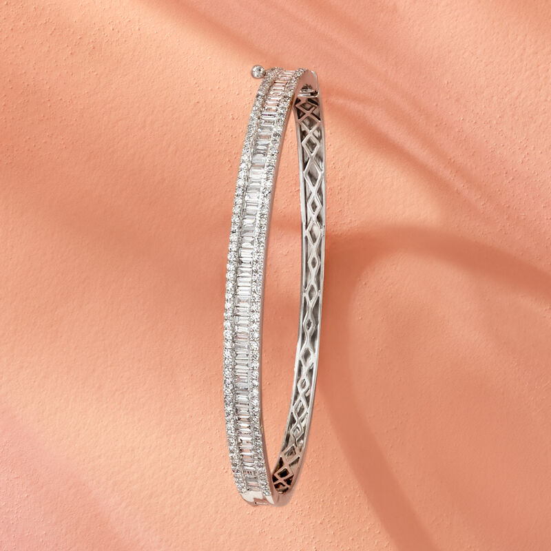 2.00 ct. t.w. Round and Baguette Lab-Grown Diamond Bangle Bracelet in Sterling Silver. 7" image number 3