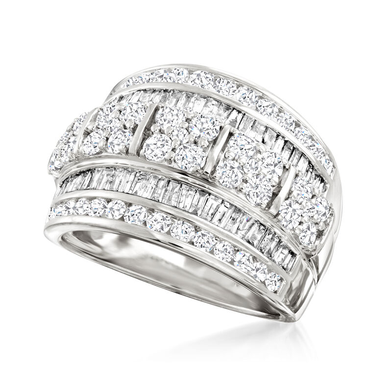 2.00 ct. t.w. Round and Baguette Diamond Multi-Row Ring in 14kt White Gold image number 3
