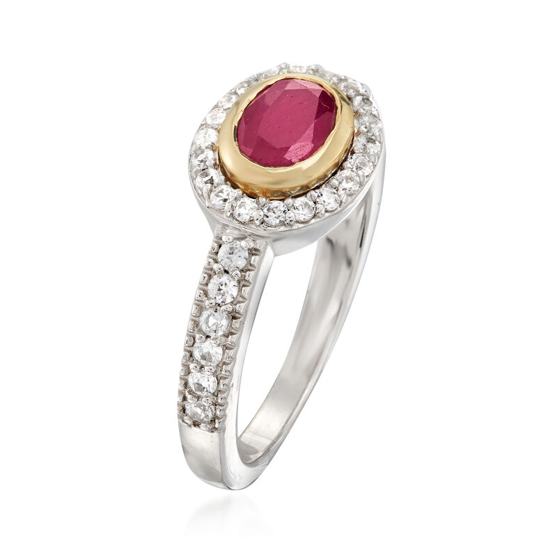 1.00 Carat Ruby and .50 ct. t.w. White Zircon Ring in Sterling Silver with 14kt Yellow Gold image number 2
