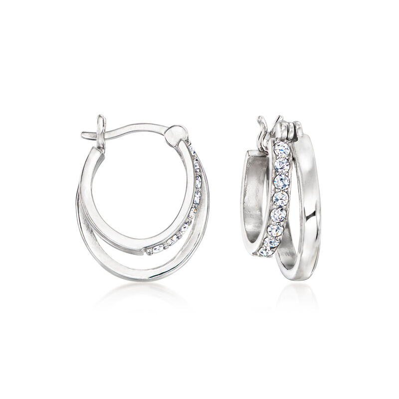 .60 ct. t.w. CZ Double-Row Hoop Earrings in Sterling Silver. 5/8&quot; image number 0