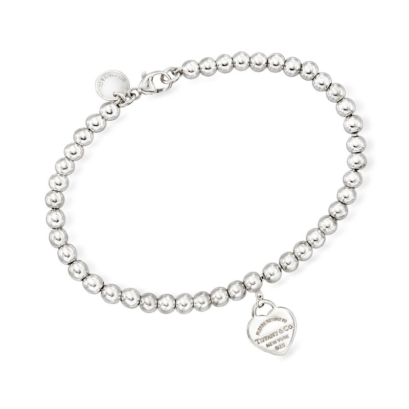 C. 2000 Vintage Tiffany Jewelry Blue Enamel Heart Charm Bead Bracelet in Sterling Silver image number 2