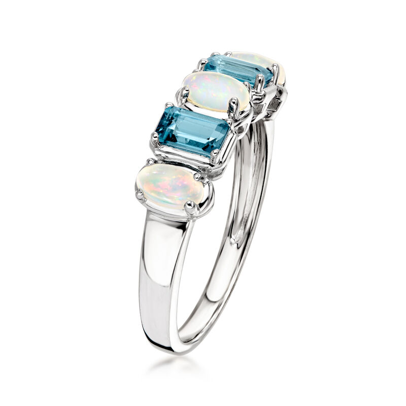 Opal and .70 ct. t.w. London Blue Topaz Ring in Sterling Silver image number 2