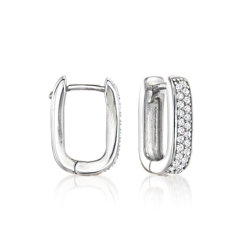 .20 ct. t.w. CZ Paper Clip Link Hoop Earrings in Sterling Silver with 18kt Gold Over Sterling Removable Braided Drops image number 2
