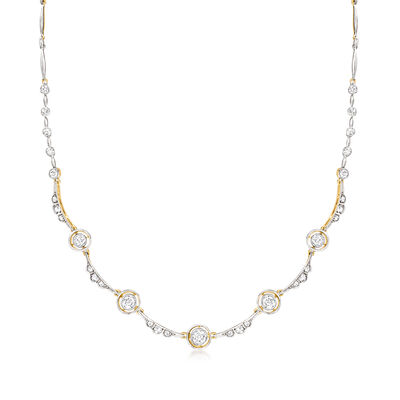 C. 1920 Vintage 1.65 ct. t.w. Diamond Scalloped Necklace in Sterling Silver and 18kt Yellow Gold