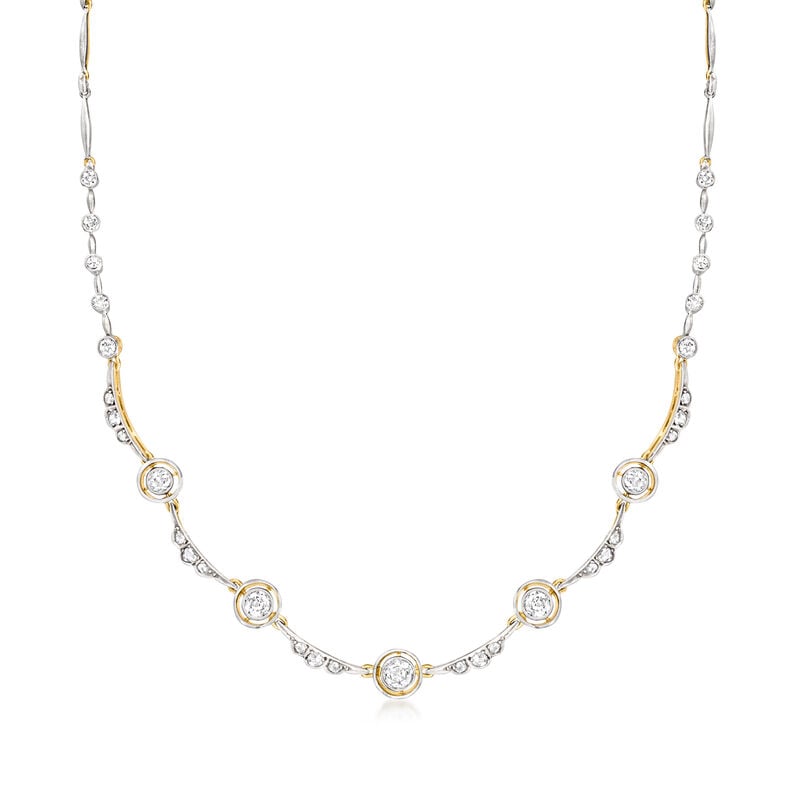 C. 1920 Vintage 1.65 ct. t.w. Diamond Scalloped Necklace in Sterling Silver and 18kt Yellow Gold. 17.5" image number 0