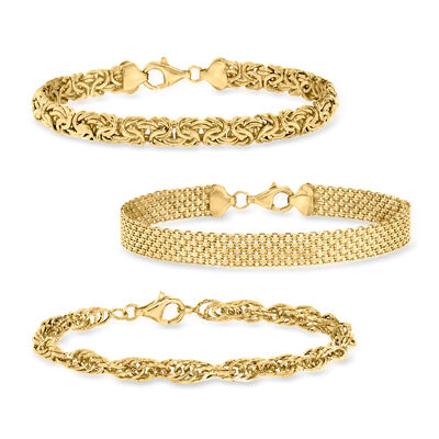 18kt Gold Over Sterling Jewelry Set: Three Link Bracelets