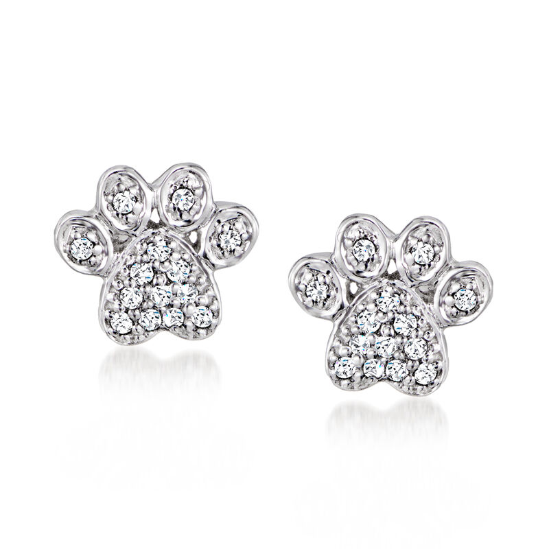 Diamond Paw Print Earrings in Sterling Silver image number 0