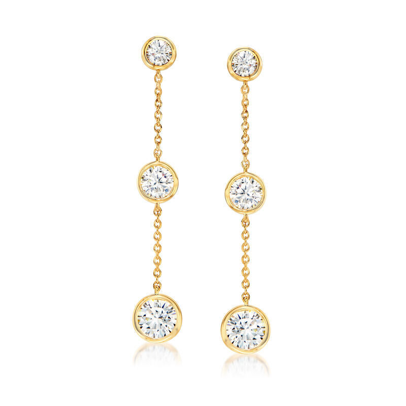 2.00 ct. t.w. Bezel-Set CZ Linear Drop Earrings in 18kt Gold Over Sterling image number 0