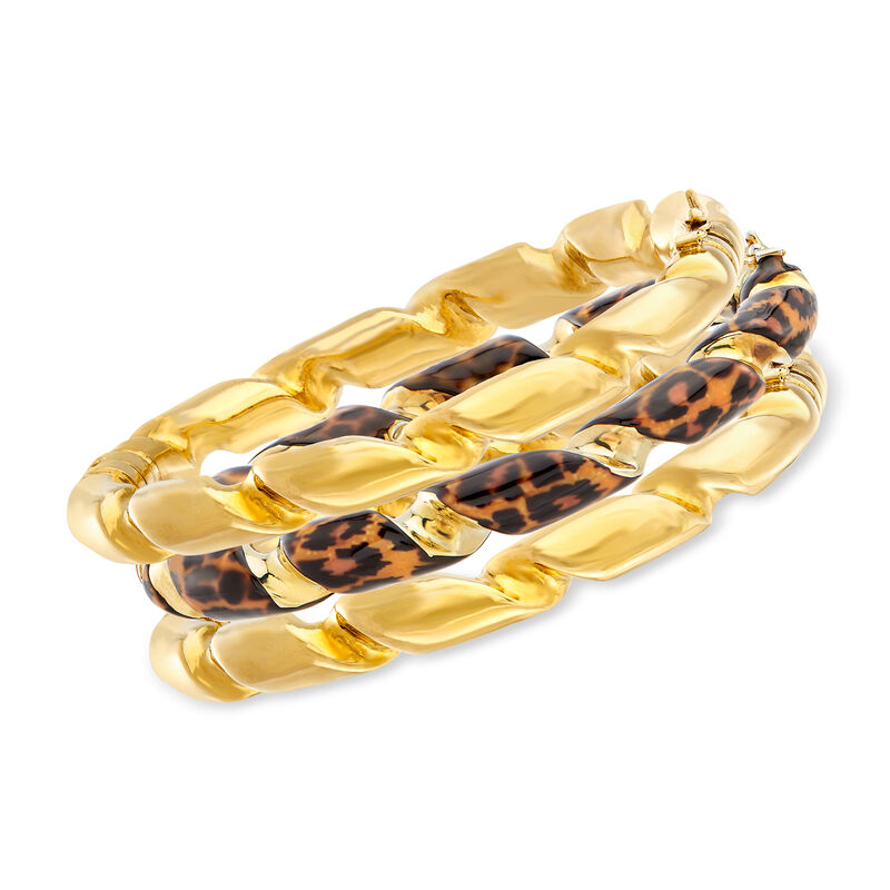 Leopard-Print Enamel Jewelry Set: Three Bangle Bracelets in 18kt Gold Over Sterling Silver image number 0