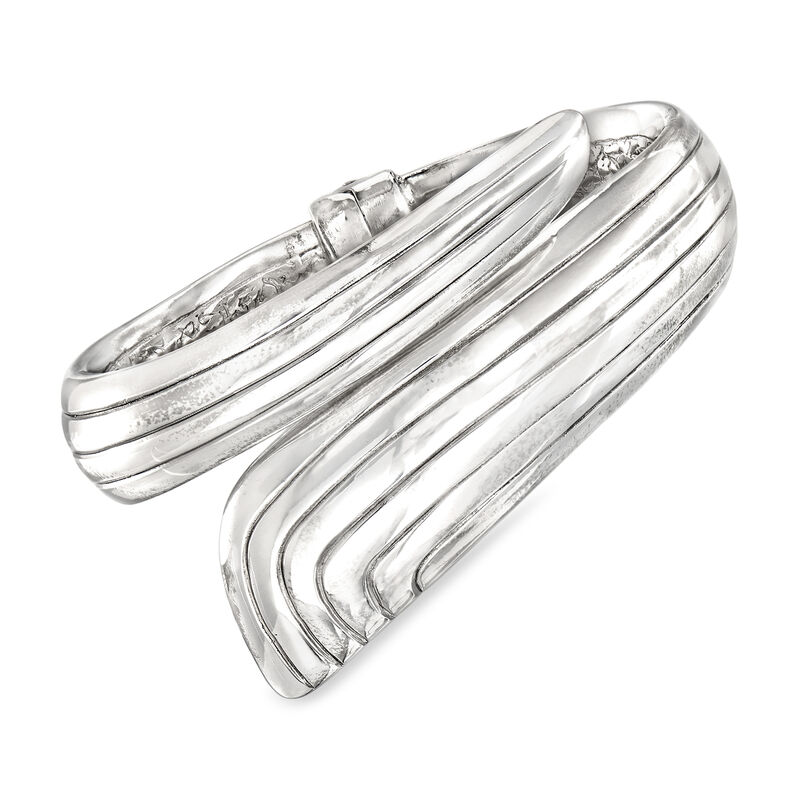 Italian Sterling Silver Line-Pattern Bypass Cuff Bracelet image number 0