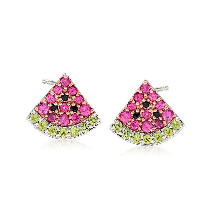 1.60 ct. t.w. Multi-Gemstone Watermelon Earrings in Two-Tone Sterling Silver image number 0