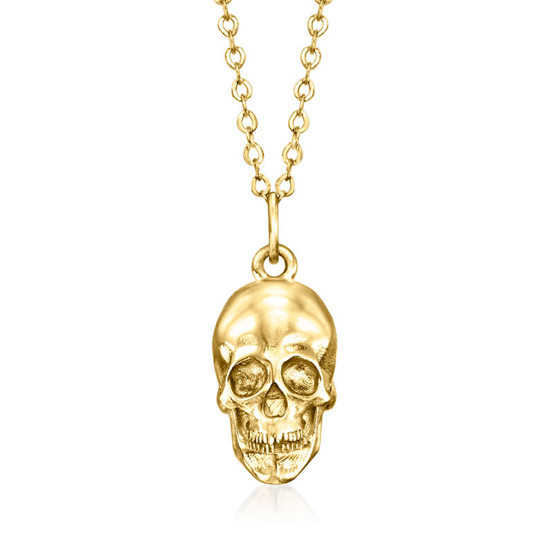 Italian 14kt Yellow Gold Skull Pendant Necklace. 16&quot; image number 0