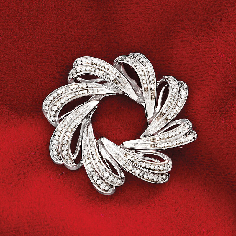 .76 ct. t.w. Diamond Ribbon Circle Pin in Sterling Silver image number 2