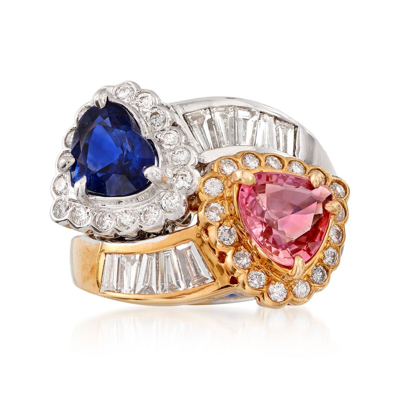 C. 1990 Vintage 1.65 ct. t.w. Pink and Blue Sapphire and 1.25 ct. t.w. Diamond Ring in 18kt Two-Tone Gold. Size 7 image number 0