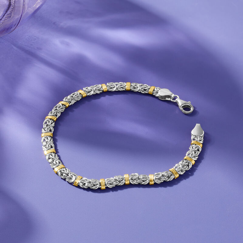 Sterling Silver Byzantine Bracelet with 14kt Gold Stations image number 2