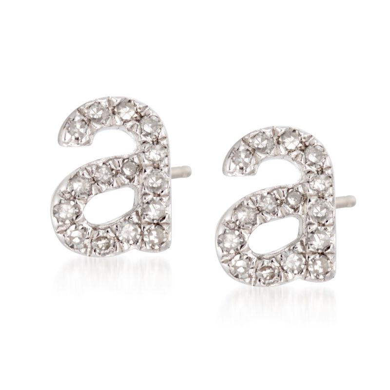 Diamond Accent Lowercase Block Initial Stud Earrings in Sterling Silver image number 1