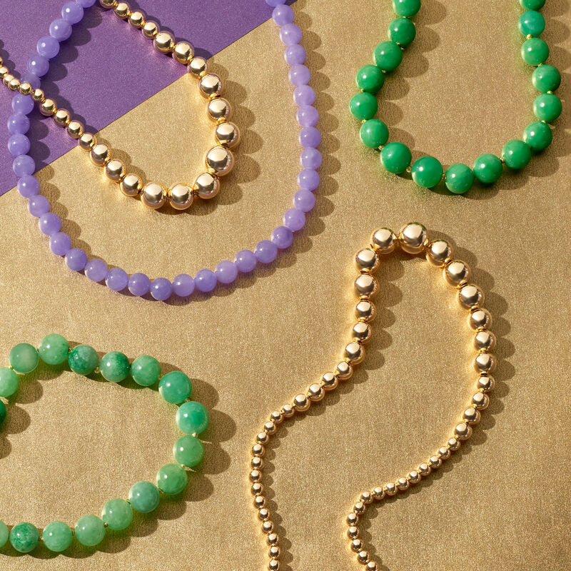 10mm Lavender Jade Bead Necklace with 14kt Yellow Gold image number 2