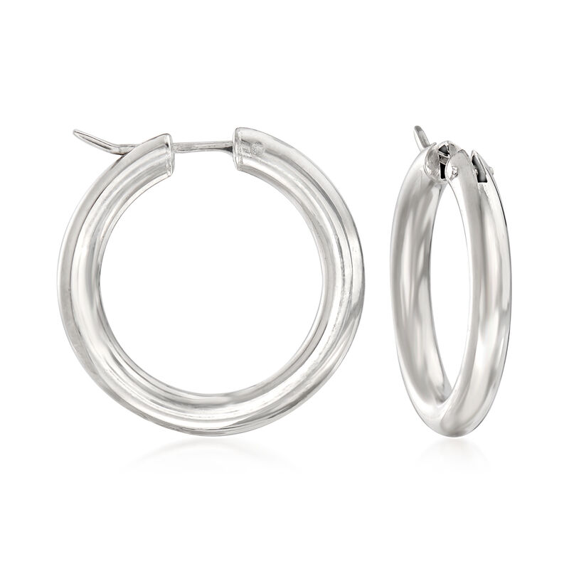 Italian 3mm Sterling Silver Hoop Earrings. 1 1/8&quot; image number 0