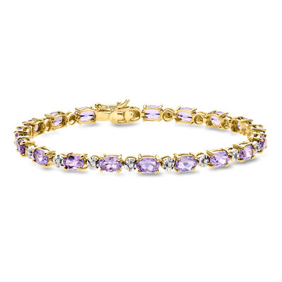 C. 1980 Vintage 7.60 ct. t.w. Amethyst Tennis Bracelet with .20 ct. t.w. Diamonds in 10kt Yellow Gold
