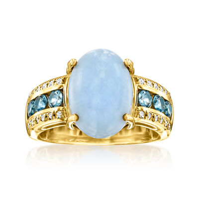 Blue Opal Ring with .90 ct. t.w. London Blue and White Topaz in 18kt Gold Over Sterling