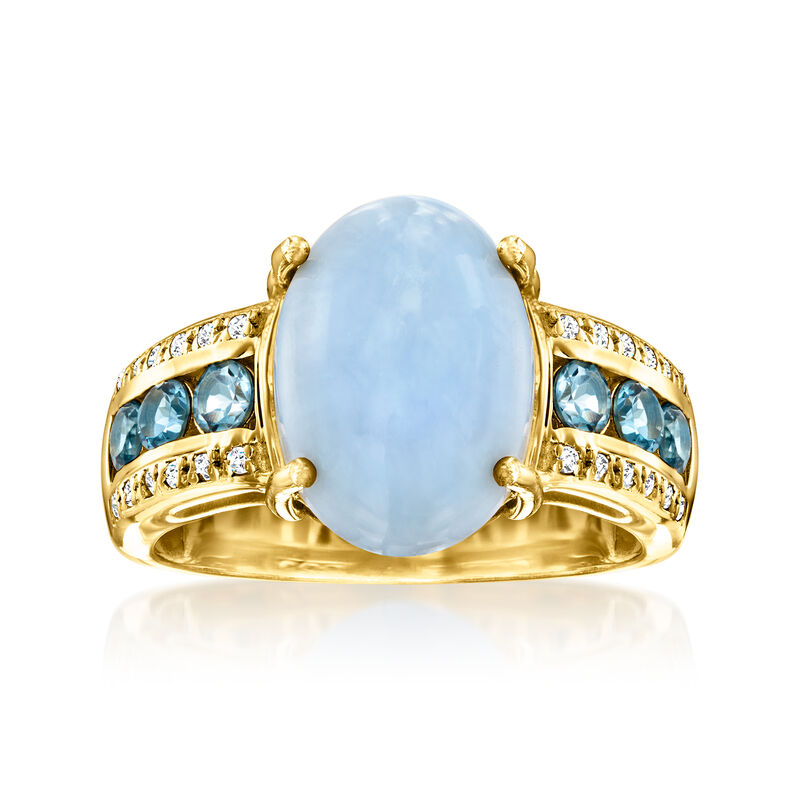 Blue Opal Ring with .90 ct. t.w. London Blue and White Topaz in 18kt Gold Over Sterling image number 0