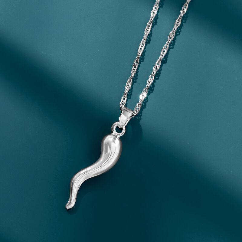 Sterling Silver Italian Horn Pendant Necklace image number 3