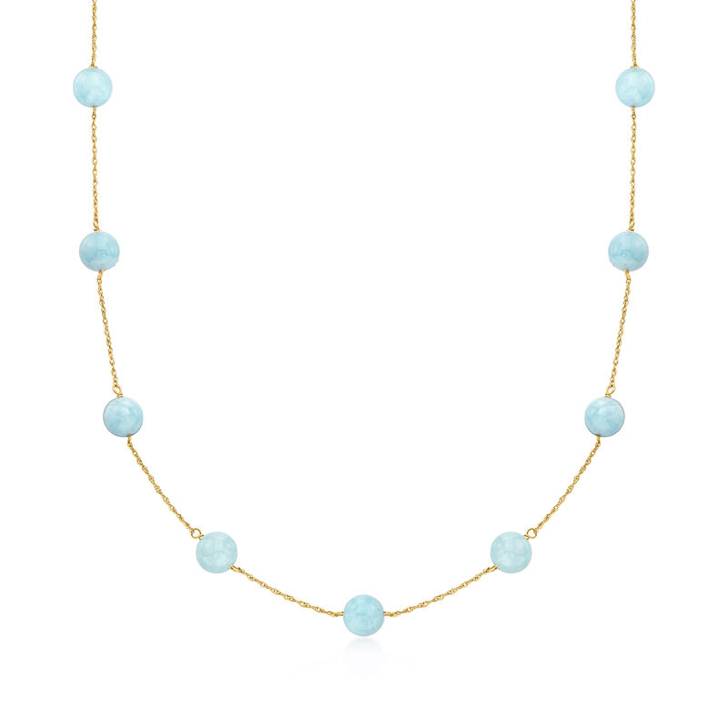 50.00 ct. t.w. Aquamarine Bead Station Necklace in 14kt Yellow Gold image number 0