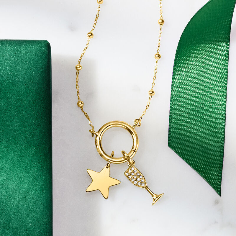 Italian 14kt Yellow Gold Charm-Compatible Beaded Station Necklace image number 4