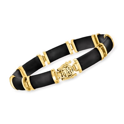 Black Agate &quot;Good Fortune&quot; Bracelet in 18kt Gold Over Sterling