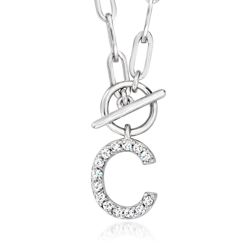 C - .10 ct. t.w. Diamond Initial Paper Clip Link Toggle Necklace in Sterling Silver. 18"   image number 0