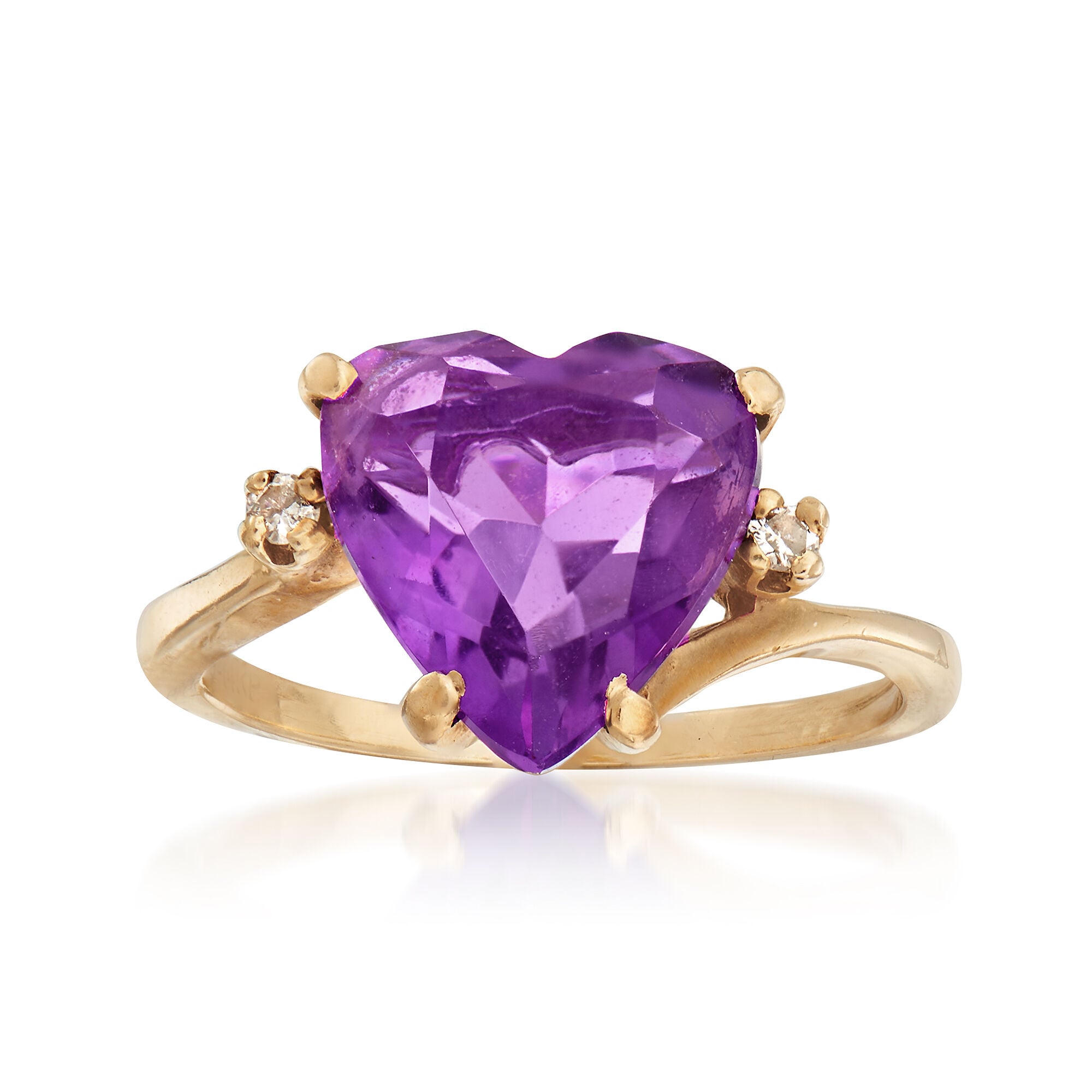 C. 1970 Vintage 2.75 Carat Amethyst Heart Ring With Diamond