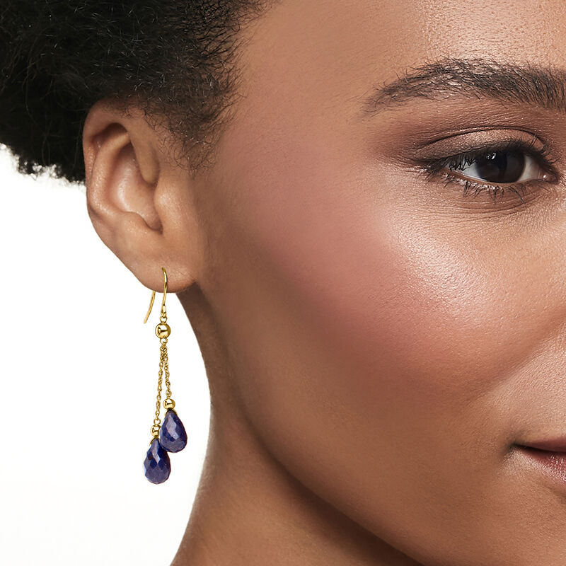 15.00 ct. t.w. Sapphire Double-Drop Earrings in 14kt Yellow Gold  image number 1