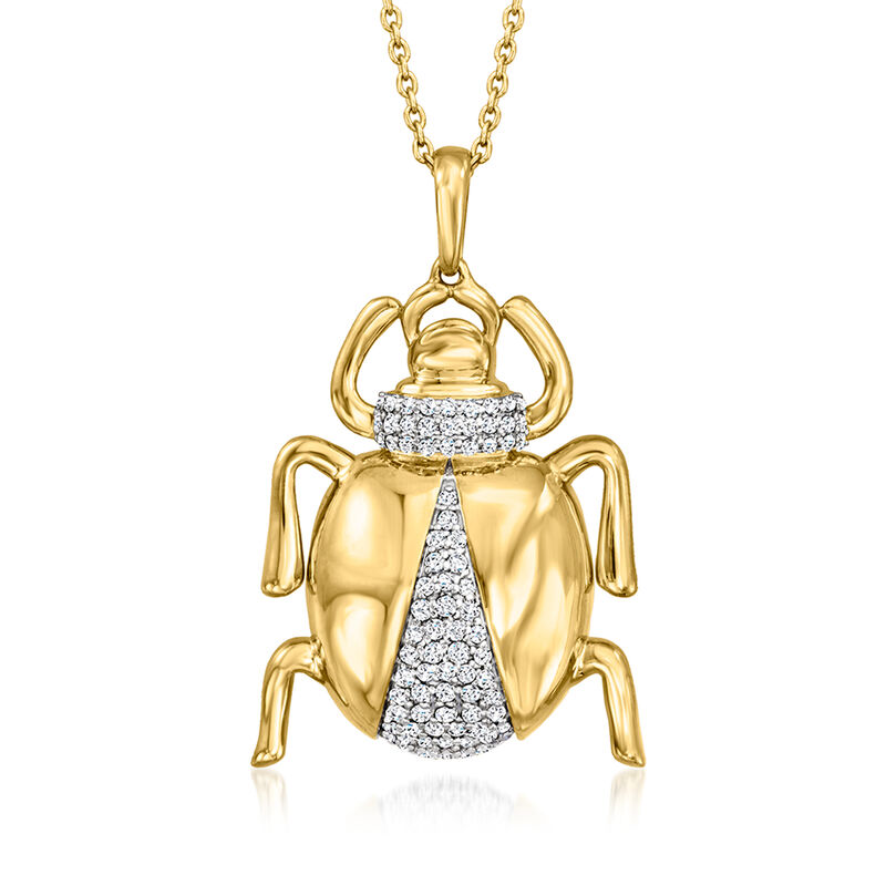 .35 ct. t.w. Diamond Scarab Pendant Necklace in 18kt Gold Over Sterling image number 0