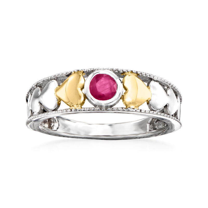 .20 Carat Ruby Heart Ring in Sterling Silver and 14kt Yellow Gold. Size 9 image number 0
