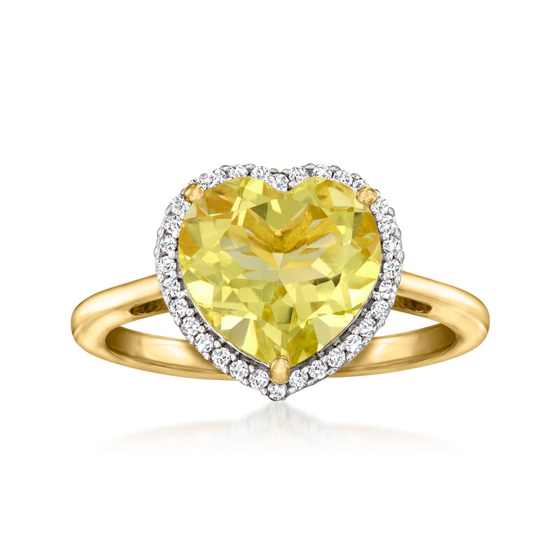 2.70 Carat Lemon Quartz and .10 ct. t.w. White Zircon Heart Ring in 18kt Gold Over Sterling image number 0