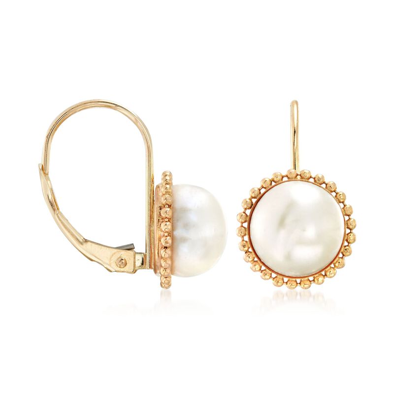 8mm Cultured Pearl Beaded Frame Drop Earrings in 14kt Yellow Gold image number 2
