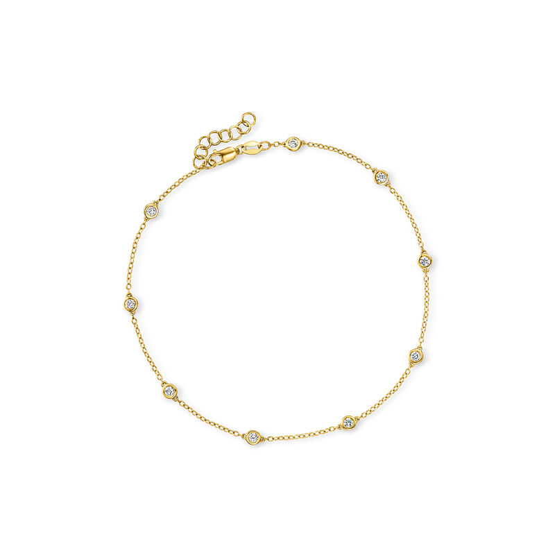 .50 ct. t.w. Bezel-Set Lab-Grown Diamond Station Anklet in 18kt Gold Over Sterling. 9" image number 0