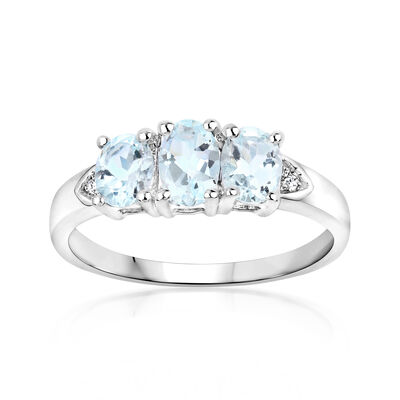 .90 ct. t.w. Aquamarine Three-Stone Ring with Diamonds in Sterling Silver