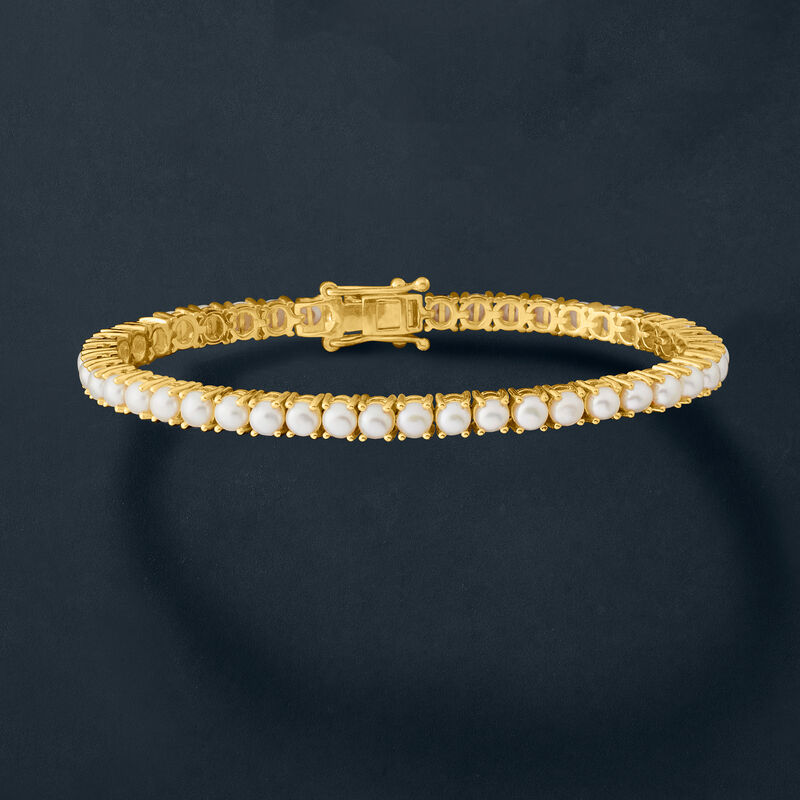4mm Cultured Pearl Tennis Bracelet in 18kt Gold Over Sterling image number 2