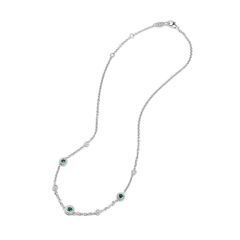 Judith Ripka "Max" 9.00 ct. t.w. Emerald Station Necklace with .10 ct. t.w. Diamonds in Sterling Silver. 18" image number 1