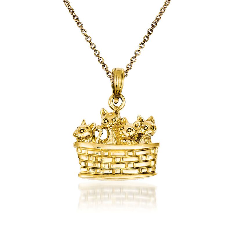 14kt Yellow Gold Kittens in Basket Pendant Necklace image number 0