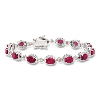 9.10 ct. t.w. Ruby Bracelet with Diamonds in Sterling Silver