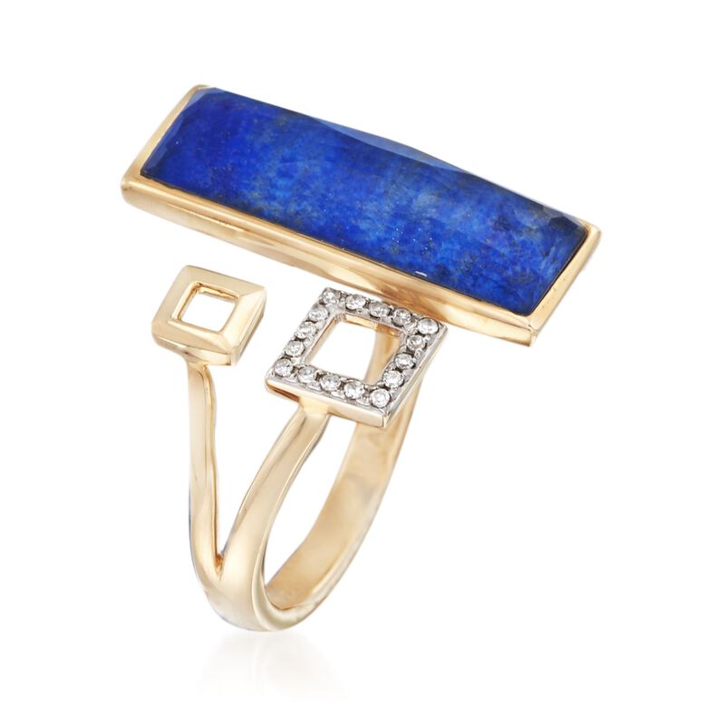 Geometric Lapis Cuff Ring with Rock Crystal and Diamond Accents in 14kt Yellow Gold image number 2