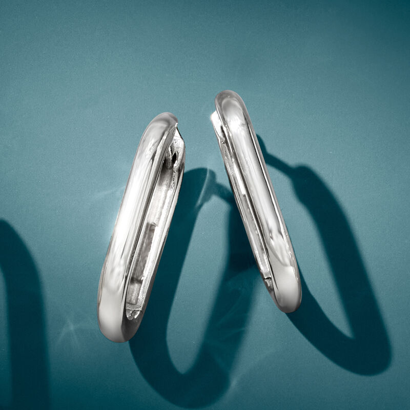 Italian Sterling Silver Medium Paper Clip Link Hoop Earrings. 3/4&quot; image number 2