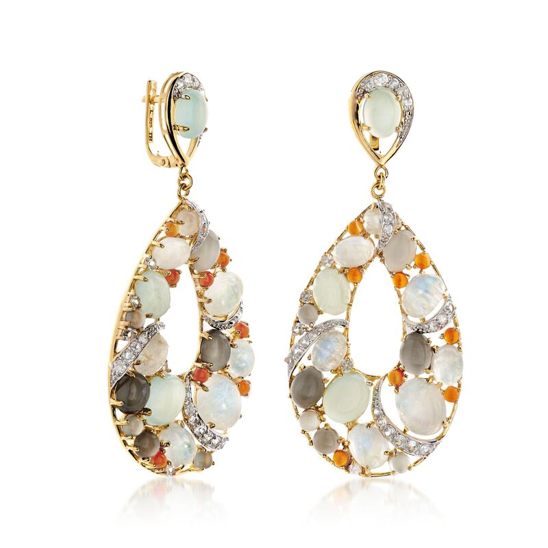 Multi-Stone and 3.30 ct. t.w. White Zircon Teardrop Earrings in 14kt Gold Over Sterling  image number 2